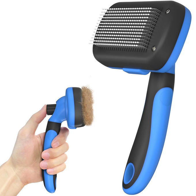 Dipoo self-cleaning shedding brush for dogs, cats, and puppies, skin-friendly grooming tool for long and short haired pets, black