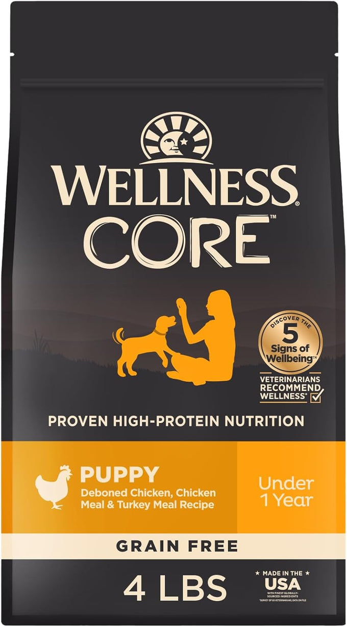 Wellness CORE Puppy Dry Dog Food, Grain Free Kibble, Natural, High Protein, Chicken and Turkey Recipe, 4 lb Bag