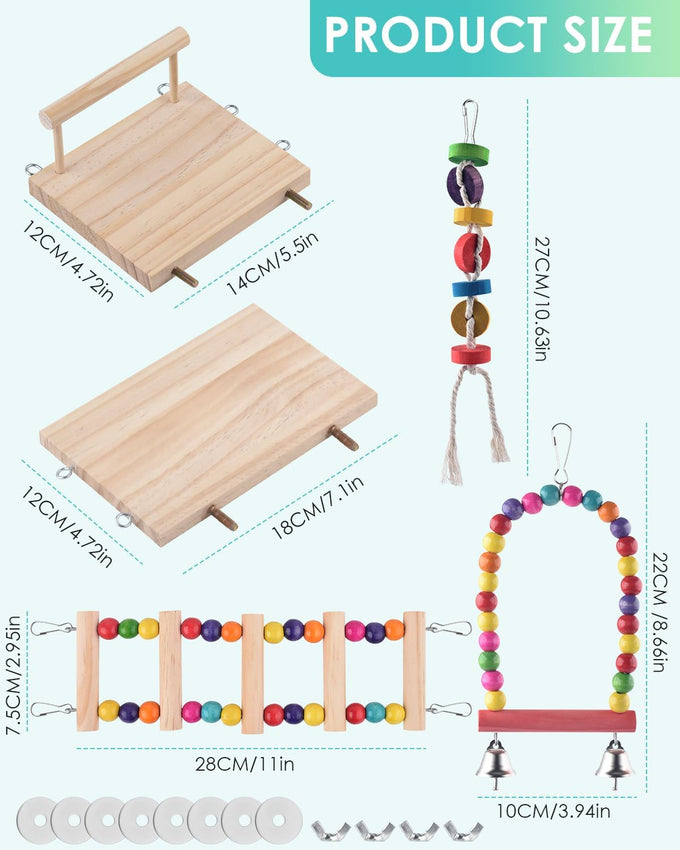 dbness 5in1 wooden bird perch toys for parakeet parrot cage accessories with climbing ladder swing and perches