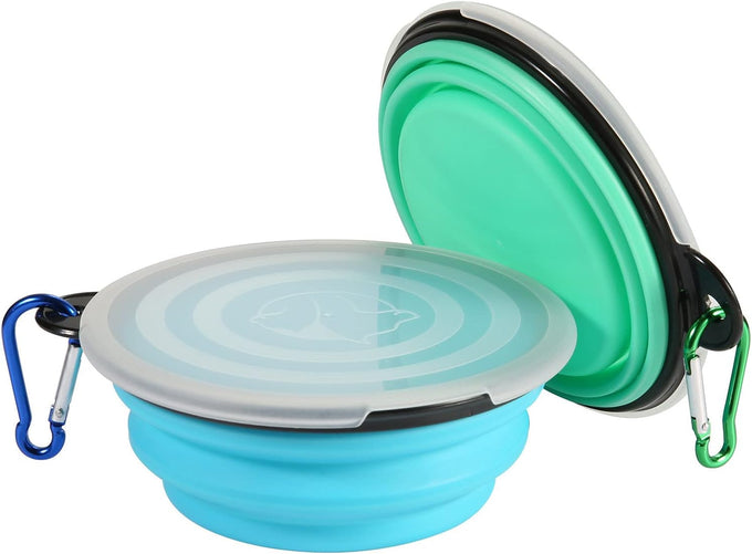 slson collapsible dog travel bowls 2 pack light blue and green small size