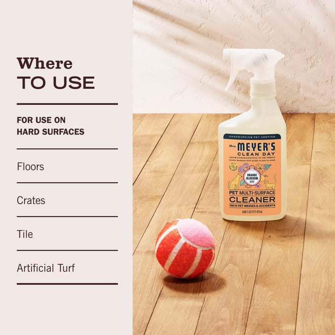 Mrs. MEYER'S CLEAN DAY Pet Multi-Surface Cleaner, Orange Blossom Scent, 16oz for hard surfaces and pet messes