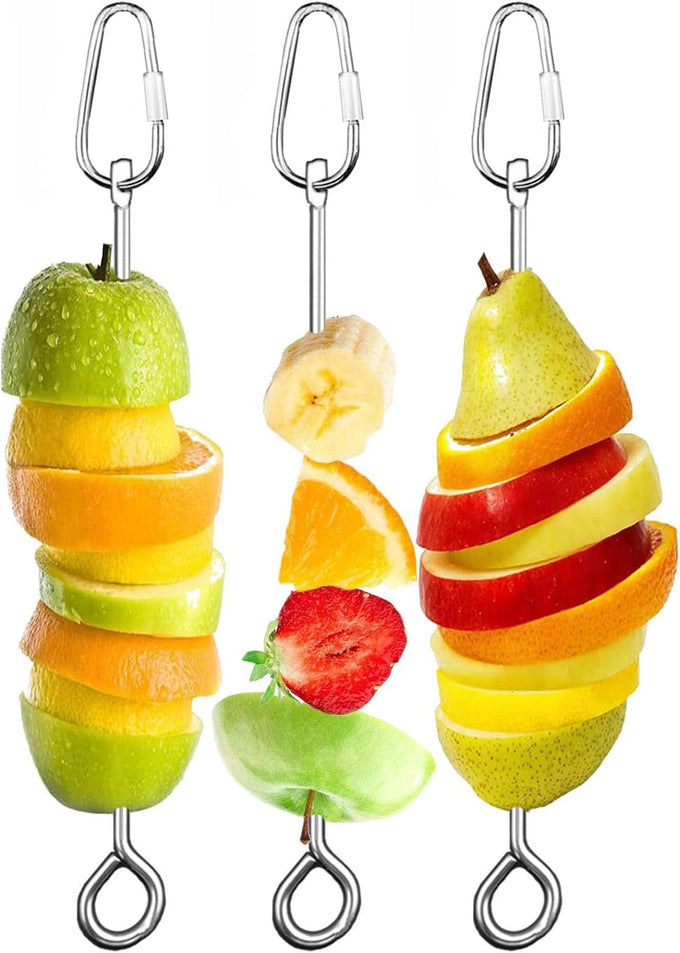304 stainless steel bird cage food holder for parrot fruit vegetable skewer 3-pack