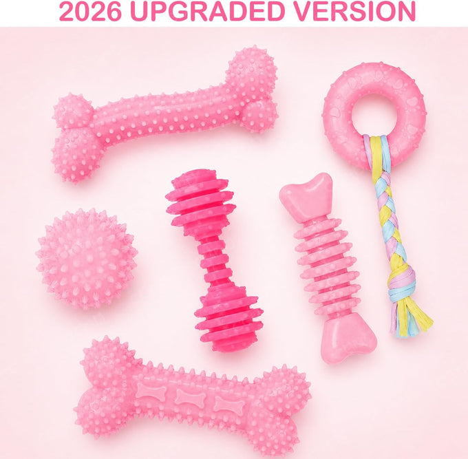 6 pack cute pink small dog toys for puppies, upgraded soft durable chew toys for small dogs