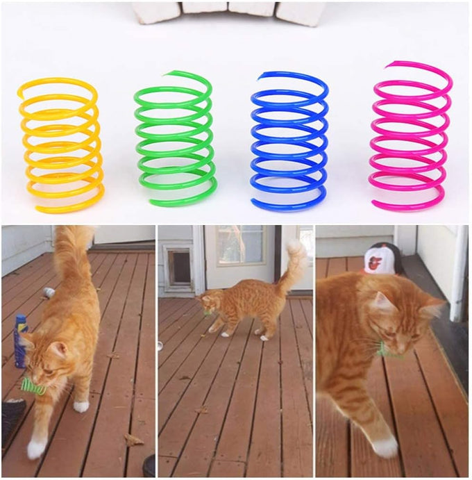 Andiker 12-piece sturdy and heavy plastic interactive cat spiral spring toys for kittens in 4 bright colors