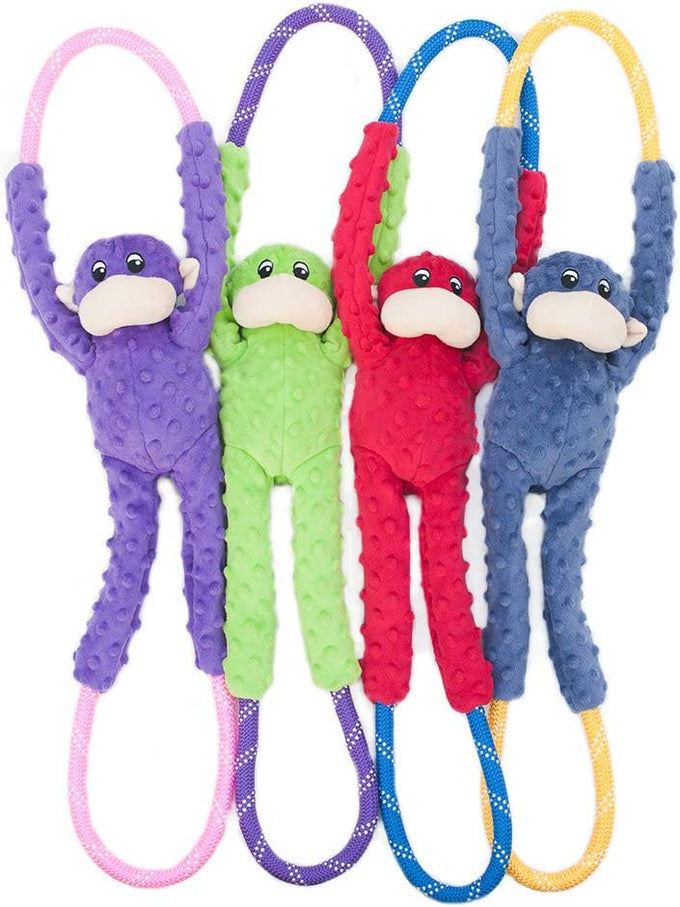 ZippyPaws Red Monkey RopeTugz Durable Dog Pull Rope Toy for Large Medium Small Dogs Squeaky Interactive