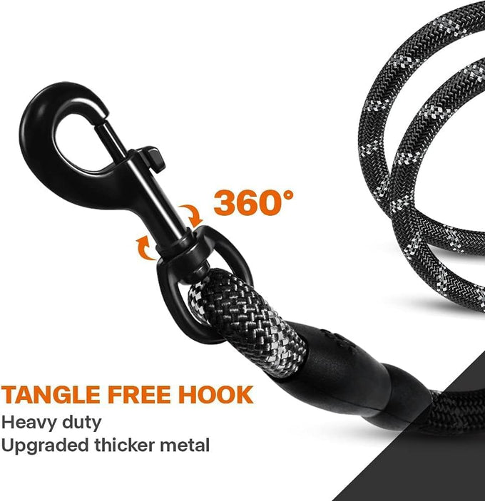 Taglory 6 ft rope dog leash with padded handle and reflective threads for medium large dogs, 1/2 inch, black
