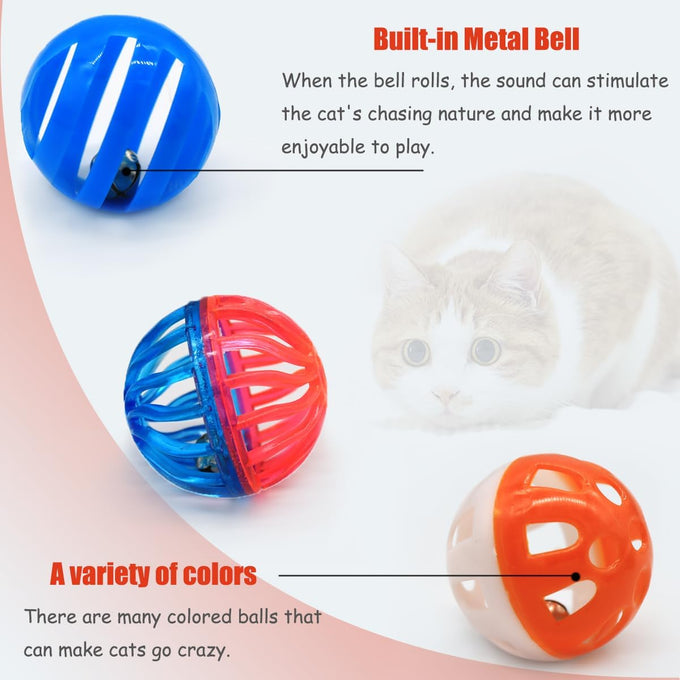 24pc cat jingle balls toys, assorted colors, lightweight, interactive, kitten training and play