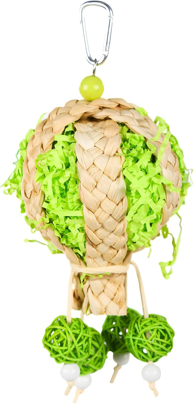 hand-woven natural rattan hot air balloon bird toy for small to medium parrots