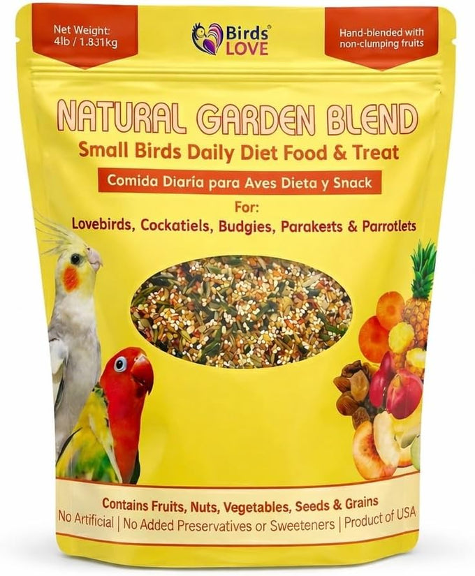 Cockatiels and Green Cheek Conures love 2lb All Natural Garden Blend Bird Food, no added preservatives or sweeteners