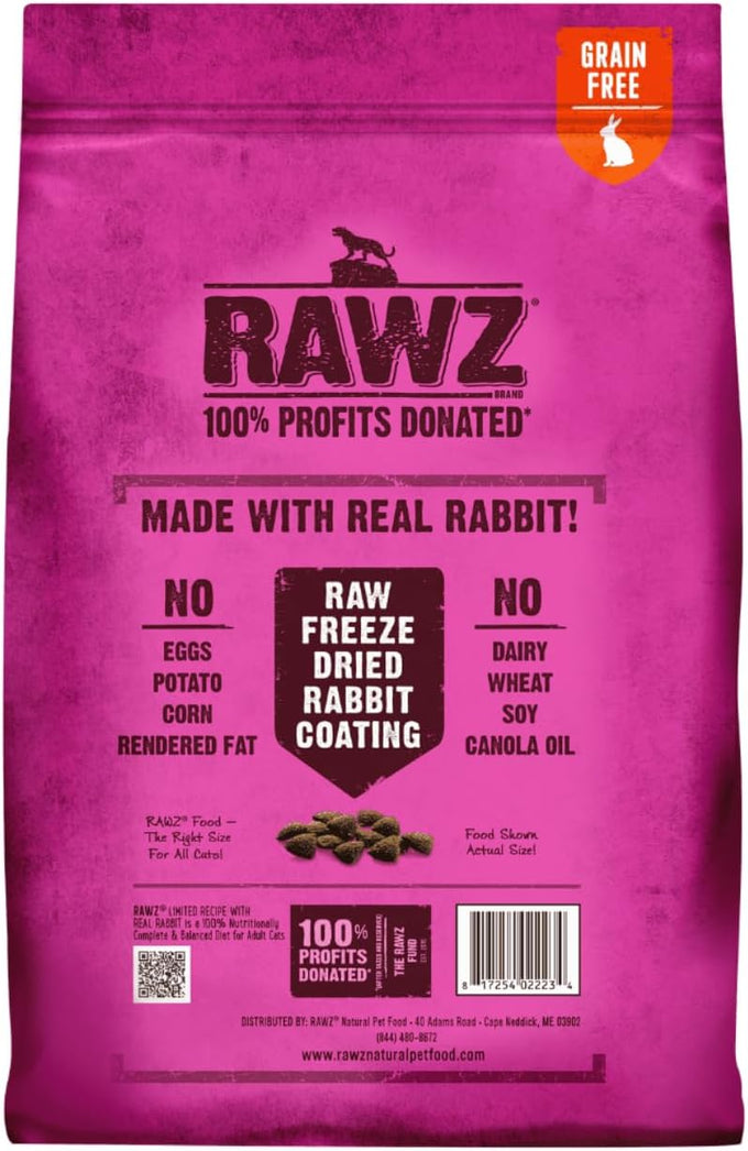 Rawz Real Rabbit Dry Food for Cats Made in USA, Freeze Dried Coating, 1.75 Pounds, No Fillers, Made in USA