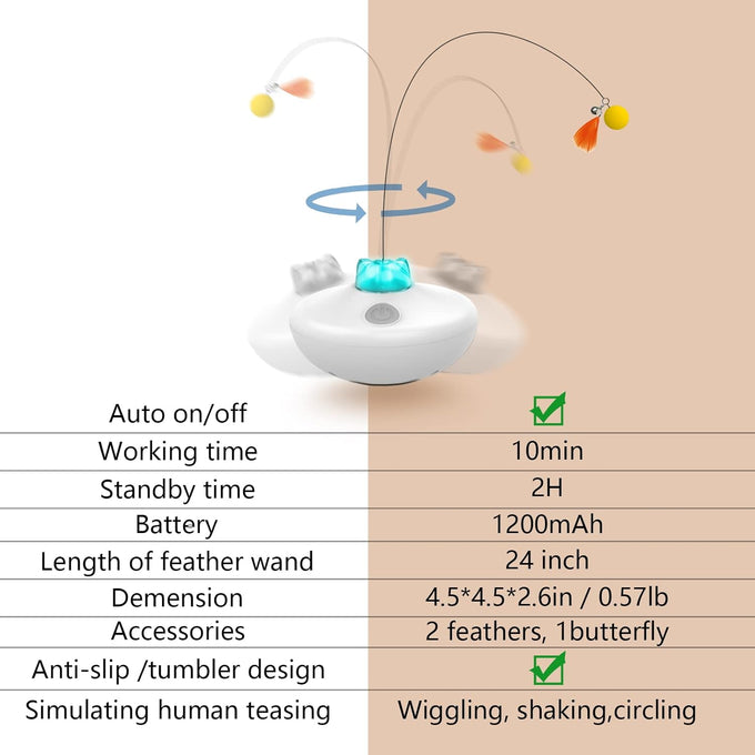 oxawo interactive cat toys rechargeable spin butterfly game teasing kitty extra long feather wand p33