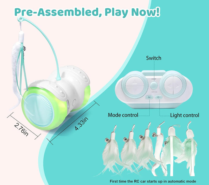 Remote Control Cat Toy with Auto Mode - Interactive Feather for Indoor Cats with LED and Catnip