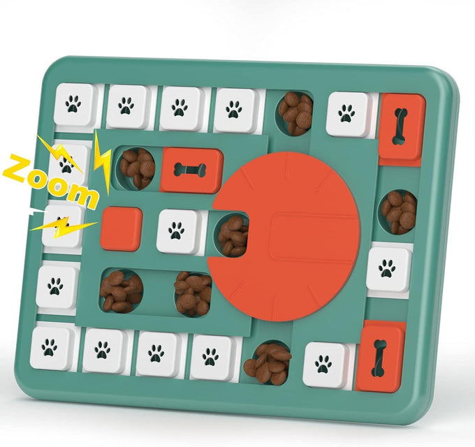 petsta dog puzzle toy, 10 inch x 10 inch x 1.3 inch, squeak button, 16-hole treat dispenser