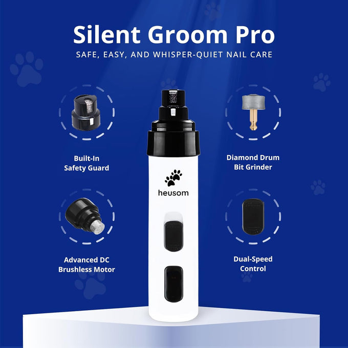 Silent Groom Pro Pet Nail Grinder for Dogs, Cats, and Other Animals - Whisper Quiet Claw Trimmer