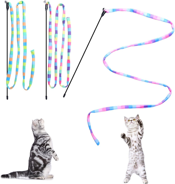 cat wand toys, colorful teaser wand string for exercise kitten stick kitty rope toy, 2-pcs set