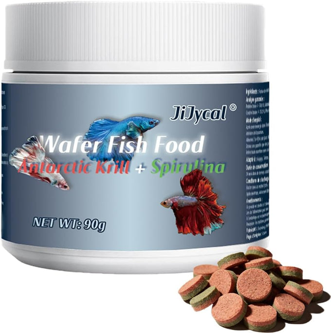 Wafer fish food - JiJycal premium betta, tropical & goldfish food with Antarctic krill & spirulina, 90g