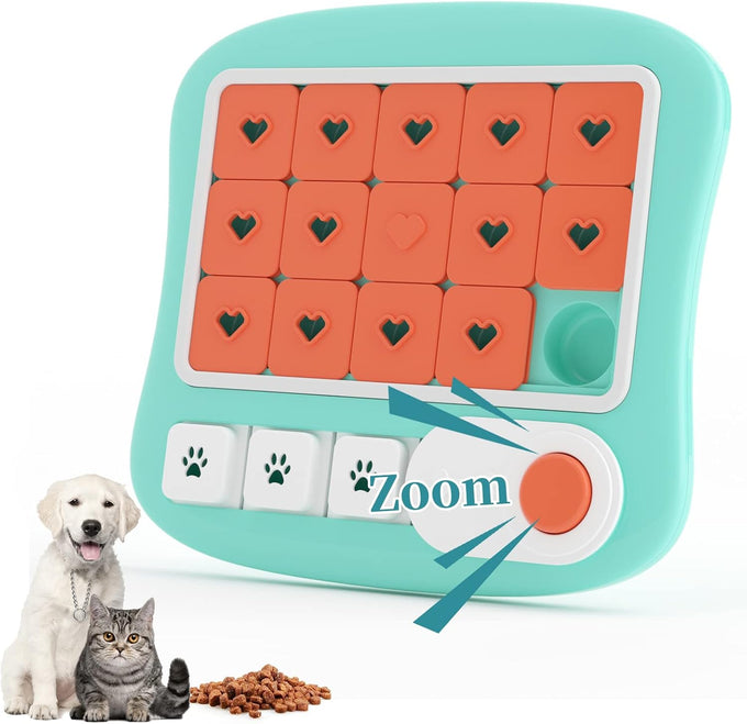 petsta dog puzzle toy, 10 inch x 10 inch x 1.3 inch, squeak button, 16-hole treat dispenser