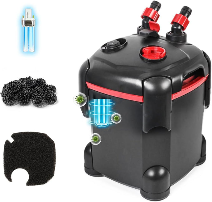 Pondforse canister filter,  external aquarium filter with ultra-quiet circulation and media for fish tanks and aquariums