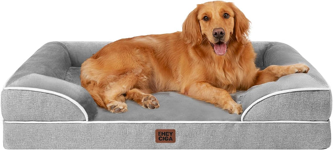 EHEYCIGA Orthopedic Dog Bed for Extra Large Dogs, 44x32Inch Grey Waterproof Memory Foam with Sides and Non-Slip Support