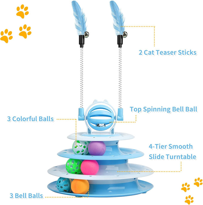 Lalakats interactive cat toy 4-tier carousel with 6 balls and 2 cat-tease