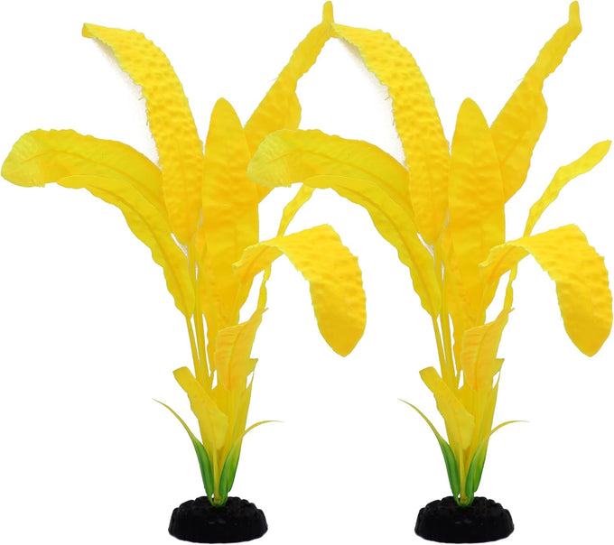 12 inch silk aquarium plants, artificial green decorations for fish tank, aquarium decor 2 pack