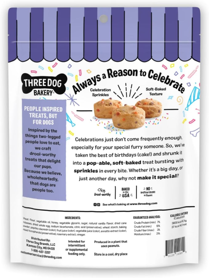 Three Dog Bakery Ultimate Celebration Cake Bites, Soft-Baked Dog Treats with Real Ingredients, 12 oz, Vanilla and Honey Flavor, Drool-Worthy Aroma, Birthday Cake for Dogs