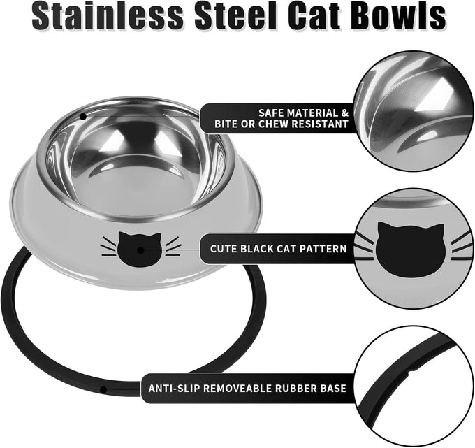 Serentive stainless steel 2-pc non-slip cat food bowls with 7 oz capacity