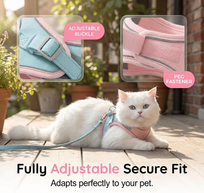 Pink Cat Harness and Leash for Small to Medium Adult Cats with Reflective Strip, Escape Proof and Soft Breathable Vest