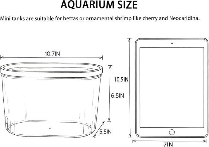 1.7 gallon acrylic aquarium starter kit with LED light and quiet filter, desktop betta fish tank for office or home