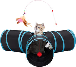 Tempcore 3-way collapsible cat tunnel for indoor cats, kittens, and small pets with peek hole and ball toy