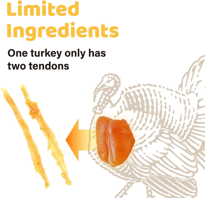 iPaw Single Protein Turkey Tendons for Dogs, Hypoallergenic, All Natural Puppy Chews, Large, Rawhide Alternative, Human Grade