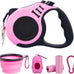 petimp lightweight 16ft retractable dog leash set with pink folding bowl and accessories