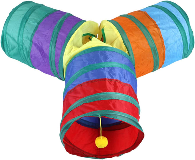 32Pcs Cat Toys Kitten Interactive Pet Toys Assortments, Foldable Rainbow Tunnel, Teaser Wand Fluffy Mouse Crinkle Balls Bell Play for Kitty Cats
