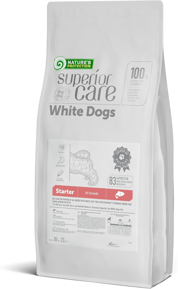 Nature's Protection High Protein Puppy Food Dry - Grain Free Dog Kibble for Small & Large Breed Dogs with Light Fur - Up to 4 Month Puppy or Mother (Superior Care - Salmon, 3.3 lb)