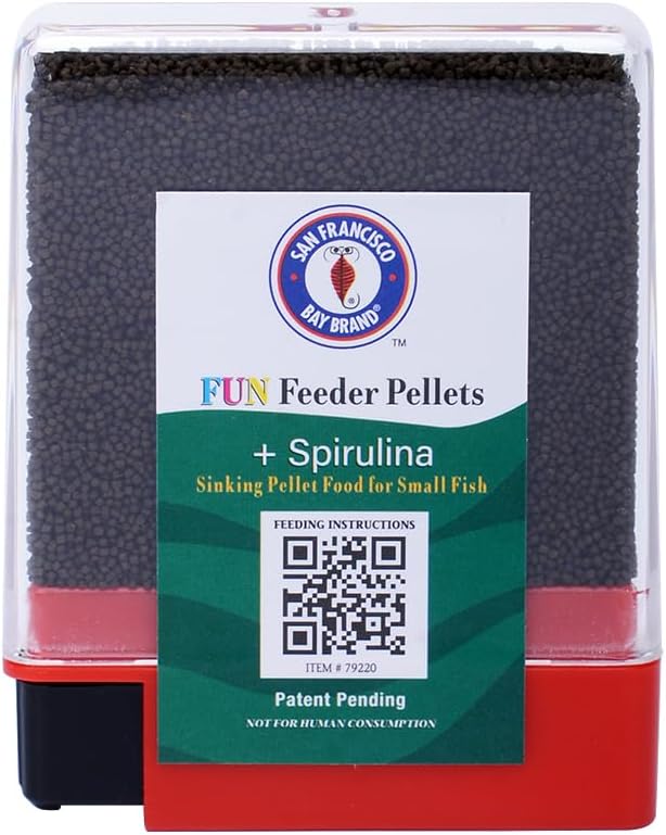 San Francisco Bay Brand Fish Food Pellets with Spirulina for Tropical and Saltwater Fish, 20g, 0.6-0.9mm Micro Pellets, High-Protein Formula