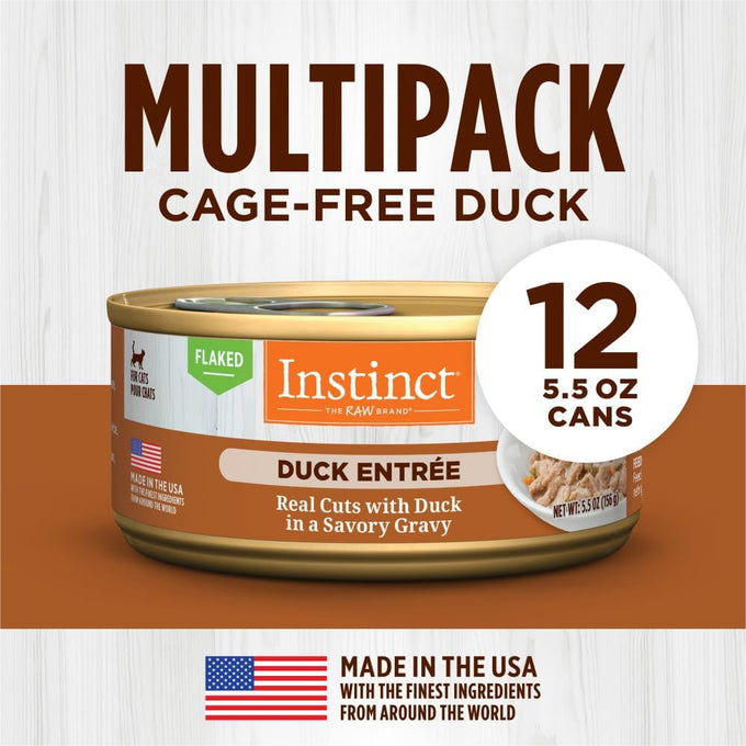 Instinct Flaked Entrée Wet Canned Cat Food Duck 5.5 Ounce Pack of 12 Grain Free High Protein