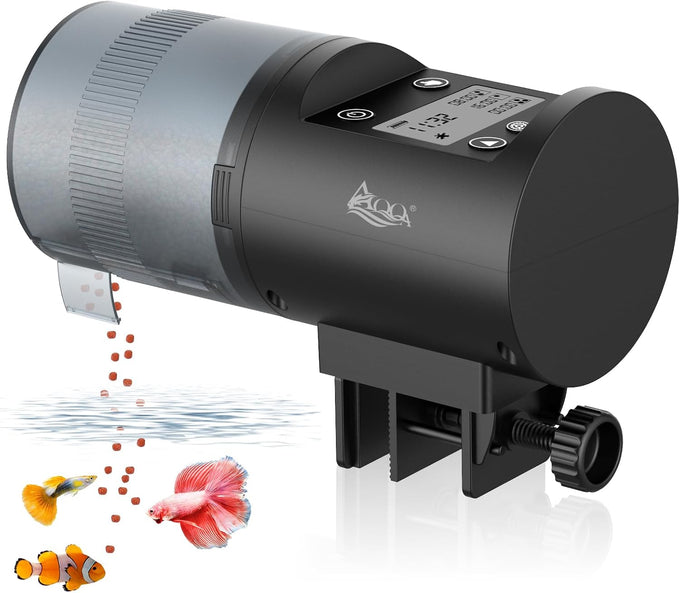aqqa automatic fish feeder, 200ml large capacity, moisture-proof, lcd timer, battery operated, auto fish feeder for aquarium
