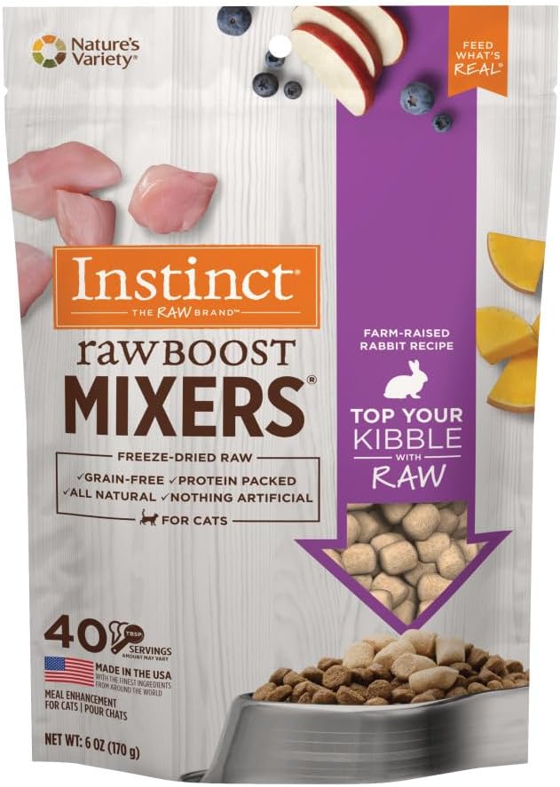 Farm-raised rabbit freeze-dried cat food topper, 6 oz bag, grain-free, non-GMO, top rated for picky eaters