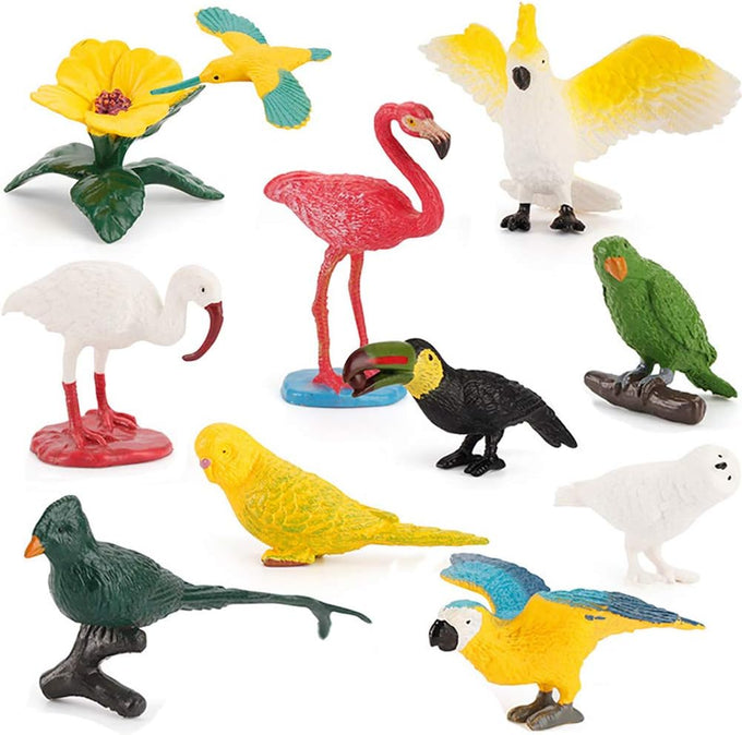 10-piece plastic parrot model toys, flamingo bird figurine collectibles, kid-friendly educational playset
