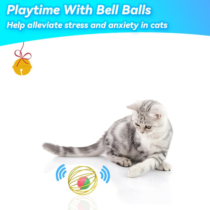 Cat Toys 6 Packs Interactive Metal Cage Balls for Indoor Cats, Mice, Bells, and Feather Mouse Toys