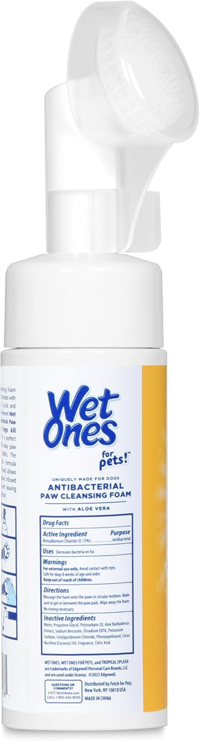 Wet Ones for Pets 5 Ounce Antibacterial Dog Paw Cleaner with built-in Scrubber Brush, Tropical Splash Scent