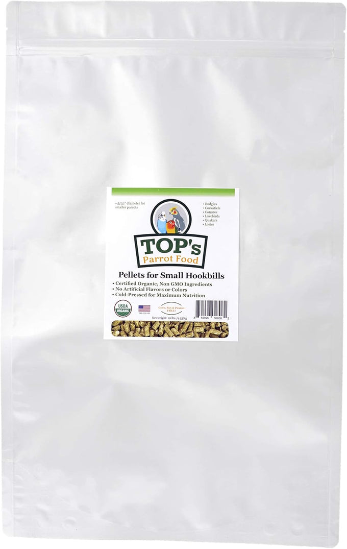 TOP's USDA Organic Certified Parrot Food Pellets for Small Hookbills, Non-GMO, Soy & Corn Free (4lbs)