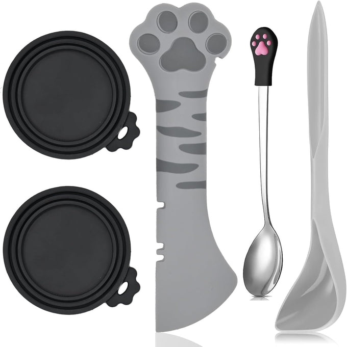 5-piece pet food supply set for dogs and cats with can opener and spoons in pink