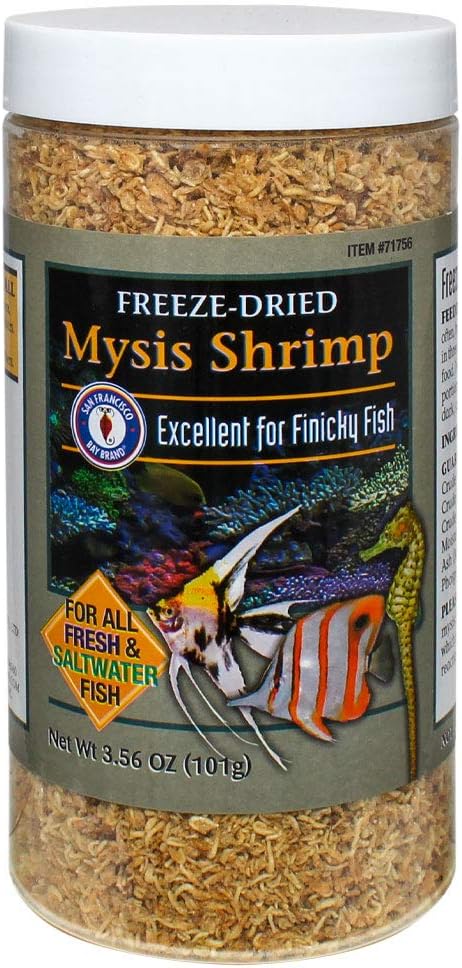 San Francisco Bay Brand Freeze-Dried Mysis Shrimp Premium Fish Food for Tropical Fish and Cichlids 0.88 oz 25g