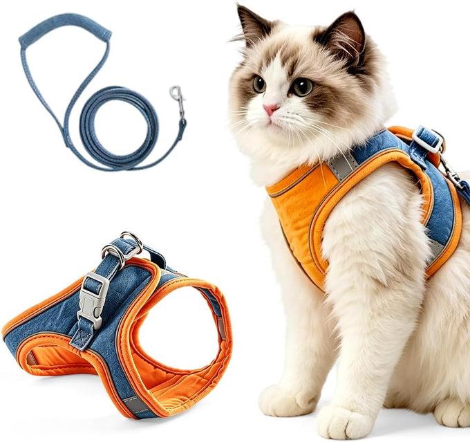 Pink Cat Harness and Leash for Small to Medium Adult Cats with Reflective Strip, Escape Proof and Soft Breathable Vest