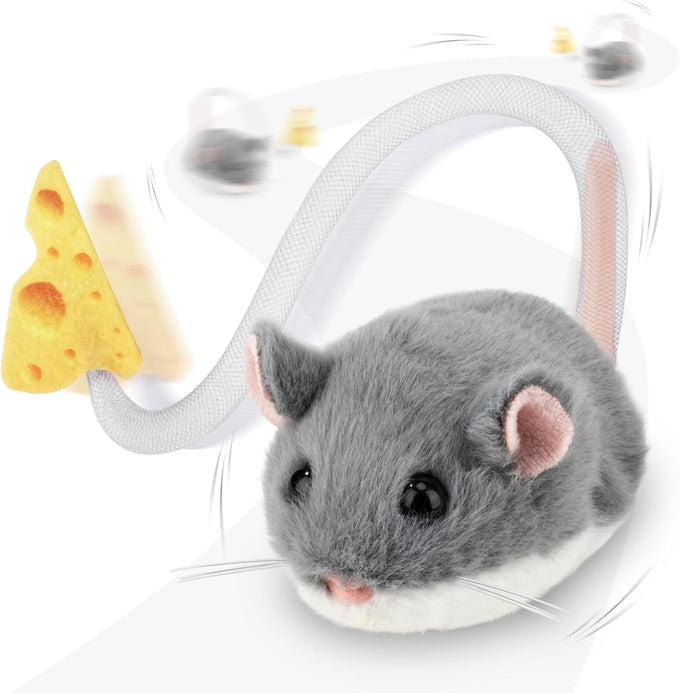 Migipaws Interactive MigiMouse Cat Toy, 360° Rolling & Spin, Grey, Rechargeable Plush Kitten Toy with Smart Motion Sensor and Realistic Squeak