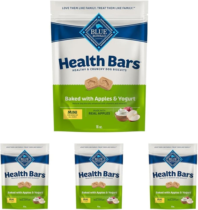 blue buffalo apples & yogurt mini crunchy dog biscuits, oven-baked with natural ingredients, 16-oz bag