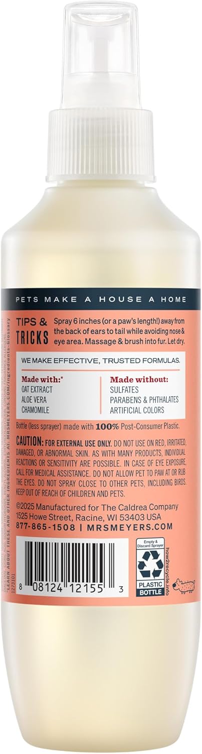 MRS. MEYER'S Clean Day Dog Deodorizing Spray, White Peach Scent, 8oz Gentle pH Balanced Formula for Dogs