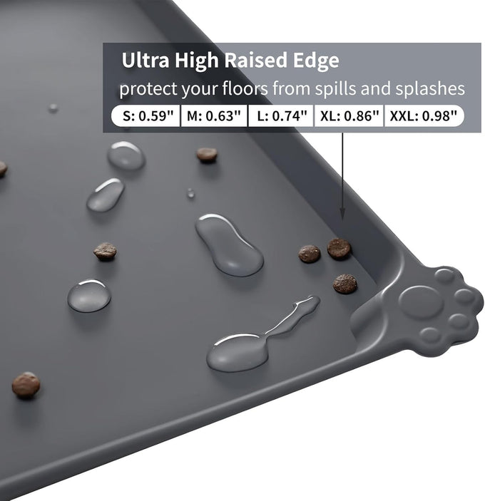 Reopet waterproof non-slip silicone pet feeding mat for dogs and cats with high raised edges