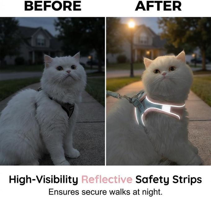 Pink Cat Harness and Leash for Small to Medium Adult Cats with Reflective Strip, Escape Proof and Soft Breathable Vest